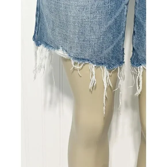 Pistola Women's Blue Medium Denim Wash‎ Frayed Distressed Raw Hem Long Short 25 - Picture 4 of 14